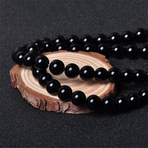 Grade A Natural Black Obsidian Beads without Rainbow Luster NOT Dyed 4mm-20mm Smooth Polished Round 15 Inch Strand YS05