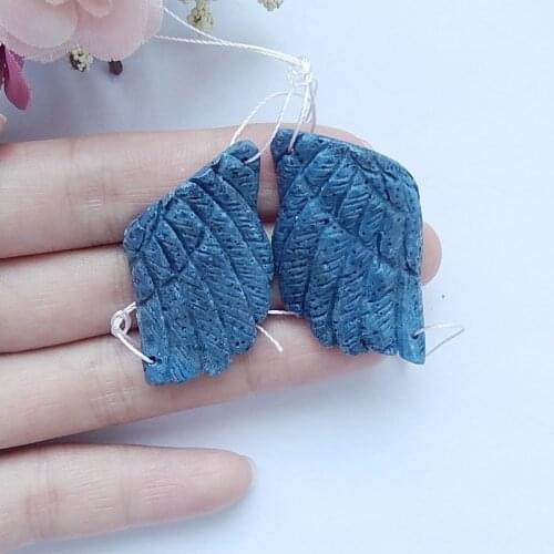 Natural Semi-precious stones, Jewelry accessories Carved wing Blue Coral fashion women Earrings Beads,40x25x6mm,12.2g