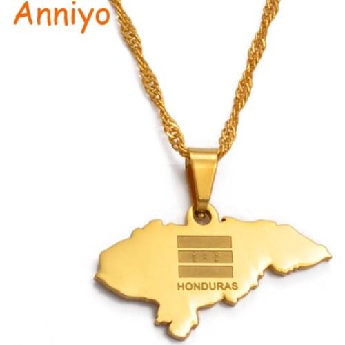 Anniyoc Small Size Honduras Map Pendant Necklaces for Women Gold Color Charm Maps Jewelry Patriotic Best Gifts #017421