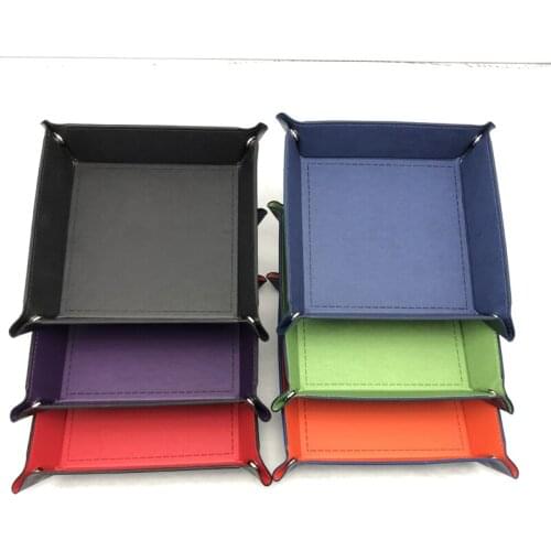Foldable Dice Tray Box PU Leather Folding Square Tray for Dice Table Games Key Wallet Coin Storage Box Trays Desktop Organizer