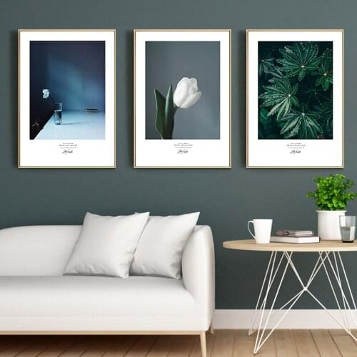 Modern Green Plant White Flower Wall Art Canvas Painting Nordic Home Decoration Posters and Prints Wall Pictures for Living Room
