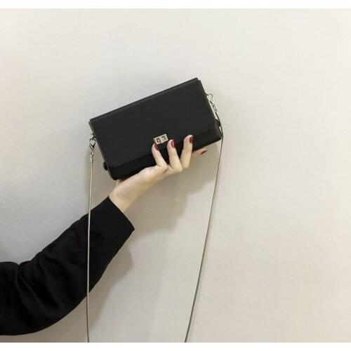Women Shoulder Bag Korean Style Solid Color High Quality PU Crossbody Bag Fashion Metal Chain Messenger Bag Simple Female Purse