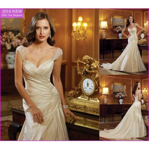 Champagne Mermaid Satin Sweetheart Sleeveless With Crystal Beading vestido de noiva bridal gown 2018 mother of the bride dresses