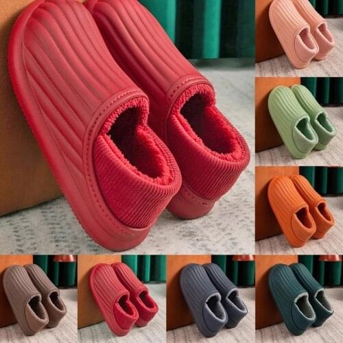 Ousefu Couple Cotton Home Slippers Women EVA Waterproof Winter Wear Indoor Warm Non-slip Womens Winter slippers house