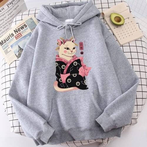 Japanese Geisha Style Catana Cool Ukiyoe Printing Males Hoody Loose Brand Comfortable Clothing Comfortable 2021Mens Hooded
