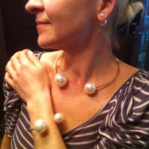 VIVILADY Fashion Imitation Pearl Jewelry Sets Women Collar Bridal Statement Necklaces Earrings Bangle Gold Color African Gift