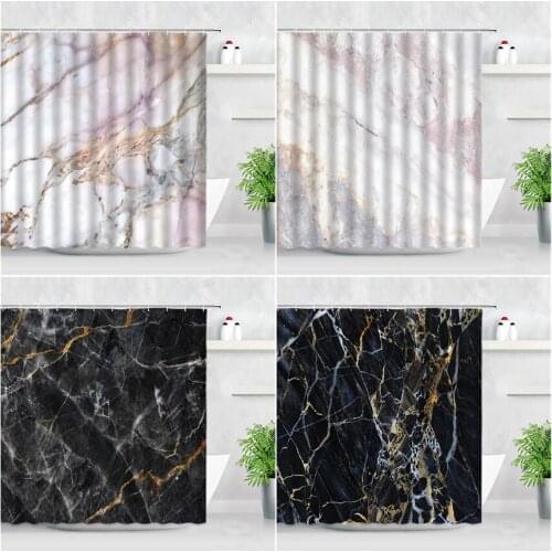 Marble Pattern Shower Curtain Set Black White Nordic Style Modern Art Home Bathroom Decor Waterproof Bath Curtains Fabric Screen