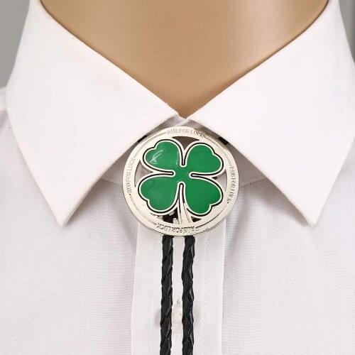 Green Clover round bolo tie for man Indian cowboy western cowgirl leather rope zinc alloy necktie