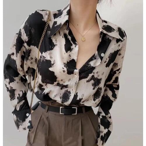 Korean Autumn Women Sexy Leopard Print Casual Shirts Vintage Single Breasted Turn-down Collar Chiffon Blouses Plus Size 4xl