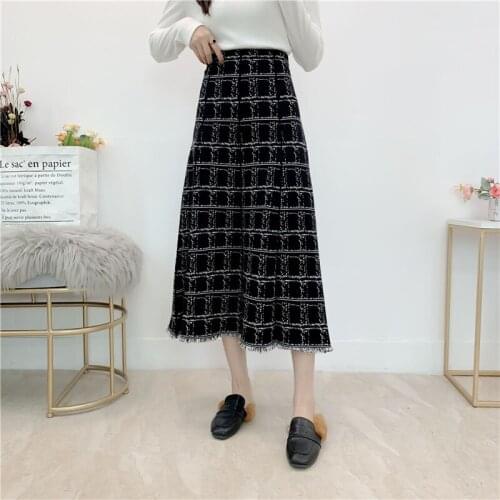 2020 New Autumn Winter Tweed Skirt Women Sexy Plaid Skirts Ladies Fashion Korean High Breasted skirt spring skirt long