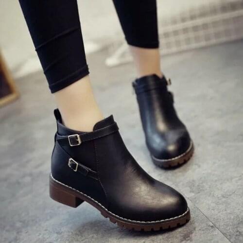 Women Ankle Martin Boots Autumn Female Casual Shoes Woman Flat Fashion Platform Round Toe Buckle Strap Solid Comfortable