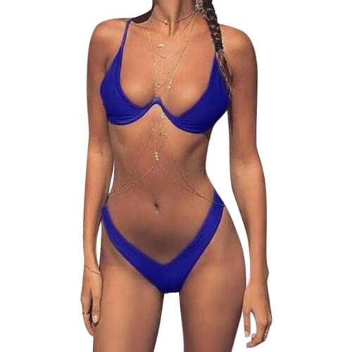 2021 Sexy Triangle Bikini Set Solid Color Two Pieces Swimwear Summer Beach Wear Female Low Waist Split Swimsuit Biquini