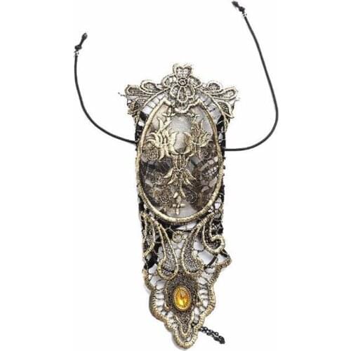 Women Bracelet Vintage Flapper Dress Gloves Hollowed Out Embroidered Lace Fingerless Bracelet Criss Cross Lace Up Steampunk