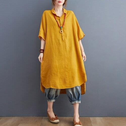 Summer Shirts Dress 2021 New Fashion Women Clothing Oversize Cotton Cotton Loose Casual Solid Basic Lady Dress Robe Female Dress