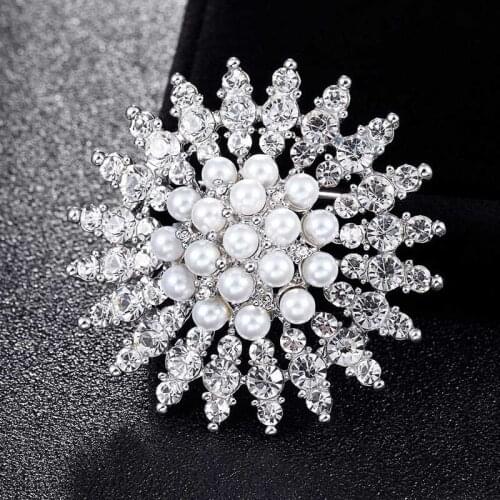 Zlxgirl imitation pearl wedding Brooches Bridal Jewelry Perfect Pearl Brooch Pin Nicely Women Rhinestone Crystal Hijab Accessory