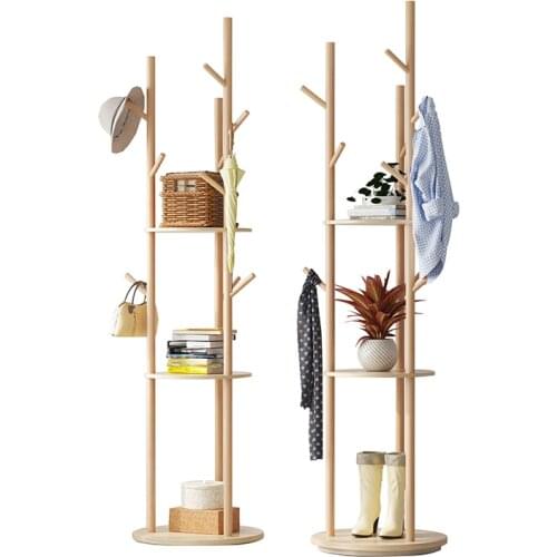 360 Degree Rotation Pine Coat Rack Floor Simple Modern Clothes Hangers Bedroom Living Room Furniture Hat Stand Clothes Rack