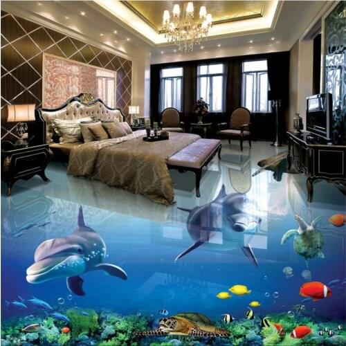 Custom Flooring 3d wallpaper Dolphin Underwater World Stereo Bathroom Living Room bedroom Flooring Tile papel de parede 3d обои