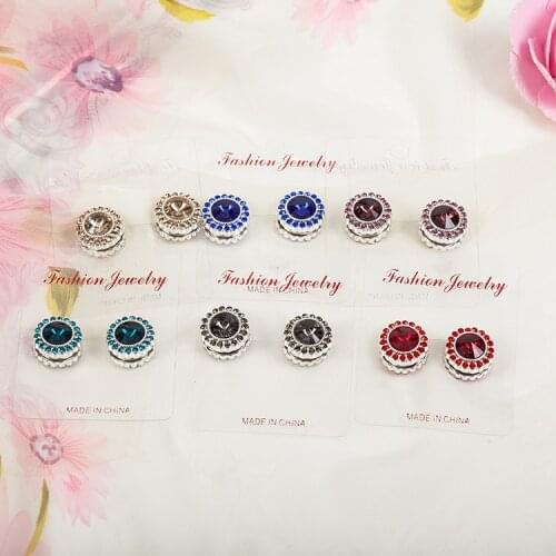 48pcs/lot crystal rhinestone magnet brooches pin round muslim hijab pins clip shawl scarf pins clips for women mix color 2017