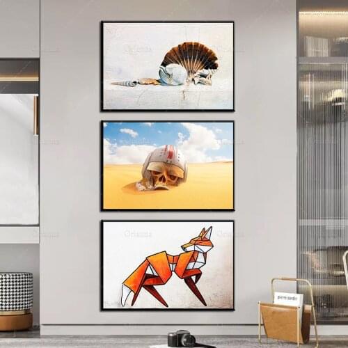 Abstract Shell,Orange Fox,Desert Skulls Graffiti Street Art Canvas Painting Poster Print Wall Modular Pictures Living Room Decor