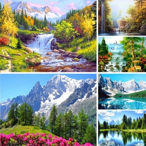 DIY 5D Diamond Painting Waterfall Landscape Kits Full Drill Square Embroidery Mosaic Scenery Picture of Rhinestones Home Decor
