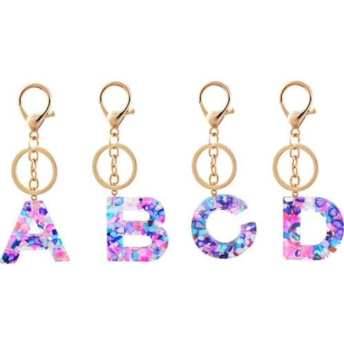 A-z Keychains Keyrings For Women Men Resin Letter Glitter Resin Car Key Ring Couple Key Chain Bag Charm Gift Accessories