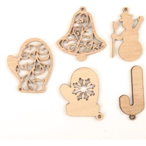 Wooden Christmas Series Pattern Hanging Ornament Charm Scrapbooking Handmade Accessory Home Decoration DIY 44mm 10pcs