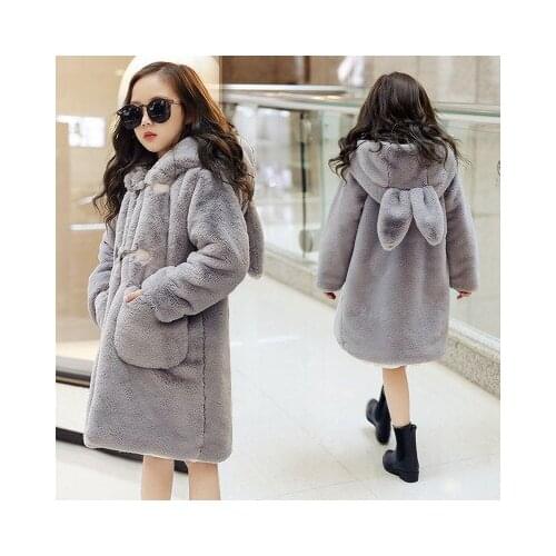 -30 Degrees ChildrenWinter Clothing Rabbit Ears Hooded Kids Winter Faux Fur Warm Jackets Plus Velvet Children Parkas Jackets