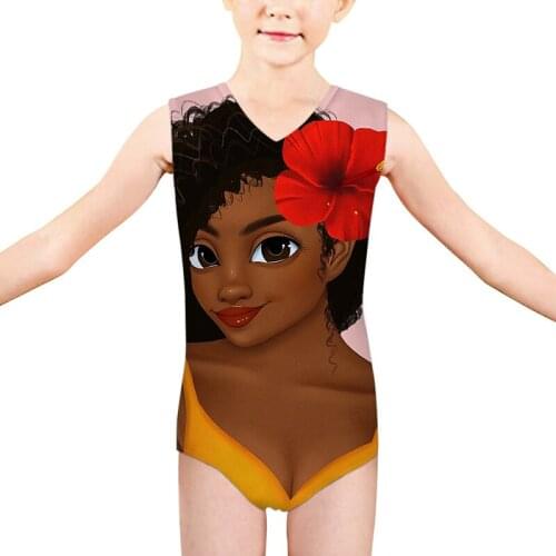 HYCOOL Red Flower Smile Art African Black Girl Print One Piece Swimsuit Baby Girls Beachwear Children Kids Swimwear Bath Suit