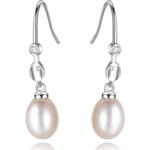 MetJakt S925 Sterling Silver Freshwater Pearl Exquisite Elegant Womens Ear Pendant