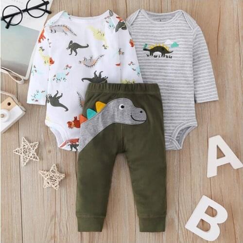Newborn Baby Boy Clothes sets 2021 Spring 100% Cotton Cute Long Sleeves Tops+Romper+Pants 3Pcs Infant Baby Grils Clothing Outfit