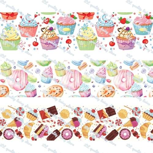 Dessert cake pattern printed grosgrain ribbon 50 yards gift wrapping diy bows christmas wedding derections ribbons