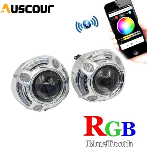 2pcs 3.0 inch Projector lens shrouds led day running RGB bluetooth app Control angel eyes cover mask car styling Modify refit