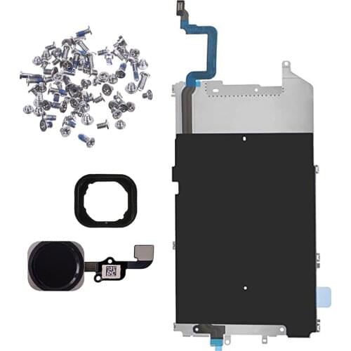 For IPhone 6 6 Plus Screen Back Metal Plate with Heat Shield Home Button Flex Cable + home button key with full set screws