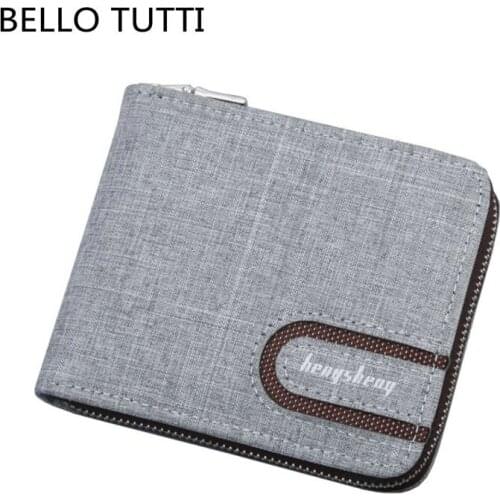BELLO TUTTI Men Retro Short Key Wallet Zipper Handbag Canvas Money Clip Mini Coin Purse 2021 New Card&ID Holder Small Clutch Bag