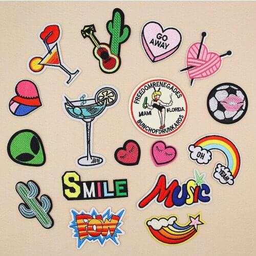 PGY Sew On Drink Rainbow Patch Heart Iron On Letter Badges Clothes Stickers Cheap Embroidered Patches For Clothing Stickers