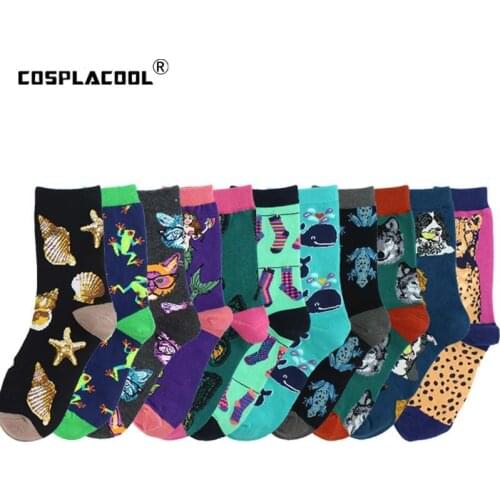 [COSPLACOOL]Animal Cool Funny Socks Mermaid Dog Cotton Crew Socks Women 12 Style Happy Novelty Socks Female Calcetines Mujer