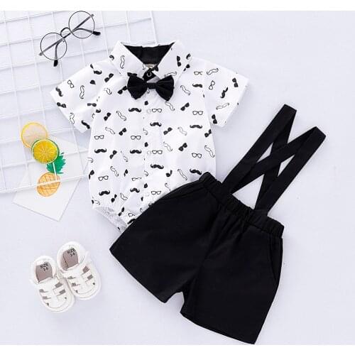 New Baby Boy Clothes Set One Year Birthday Baby Boys 1st Outfits Gentleman Tie Romper Straps Shorts Toddler Baby Clothing Set