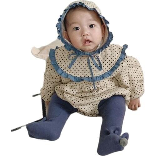 Autumn Winter Clothes Set Newborn Infant Baby Girls dots Romper Cotton Jumpsuit lace with cute hat Outfits Set Baby Boy Clothes
