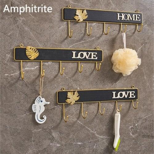 Retro 5 Hook Forging Iron Wall Mounted Clothing Peg 5 Hook Hat Key Holder Laundry Coat Rack Suspended Storage Shelf For Home