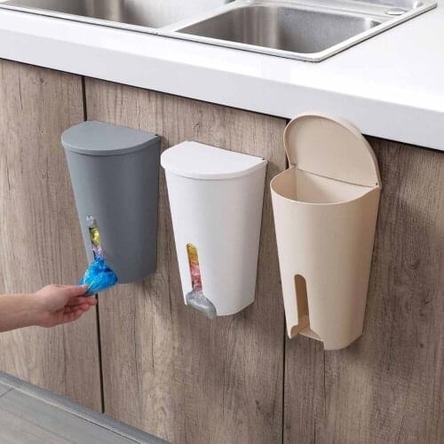 OTHERHOUSE Hanging Garbage Bag Storage Box Kitchen Plastic Bags Dispenser Holder Wall Mounted Rubbish Bag Organizer Container