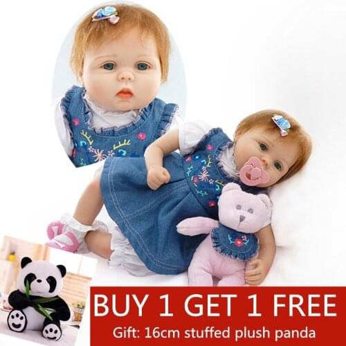 Reborn Dolls 55cm Silicone Vinyl Reborn Baby Doll lifelike Emulational Baby Reborn Doll Toy Girl Brinquedo Buy 1 get 1 free gift
