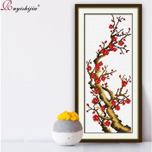 RUYISHIJIA Embroidery Kits Plum flower Decorations Chinese cross stitch,Needlework DIY 11CT Printing Cross-Stitch Sets Embroider