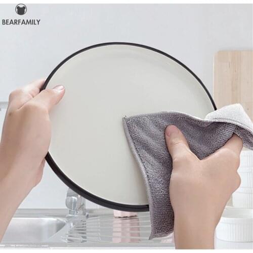6pcs Double-sided Absorbent Microfiber Kitchen Dish Cloth Bamboo fiber Non-stick Oil Household Cleaning Wiping Towel Kichen Tool
