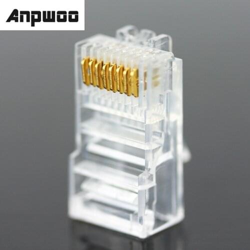 ANPWOO 20/50/100PCS RJ45 Ethernet Cables Module Plug Network Connector RJ-45 Crystal Heads Cat5 Cat5e Gold Plated Network Cable