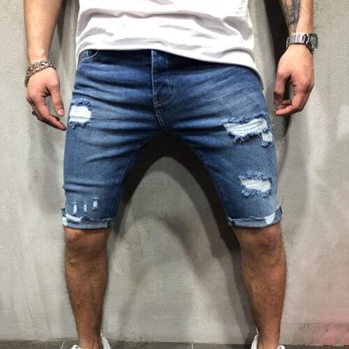 Casual Summer Short Jeans Knee Length Ripped Skinny Men Zipper Closure Pockets Shorts Breathable to wear for Party
