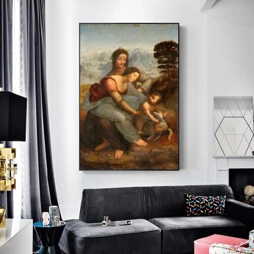 The Virgin and Child with Saint Anne Canvas Painting By Leonardo Da Vinci Posters and Prints Famous Wall Art Pictures for Decor