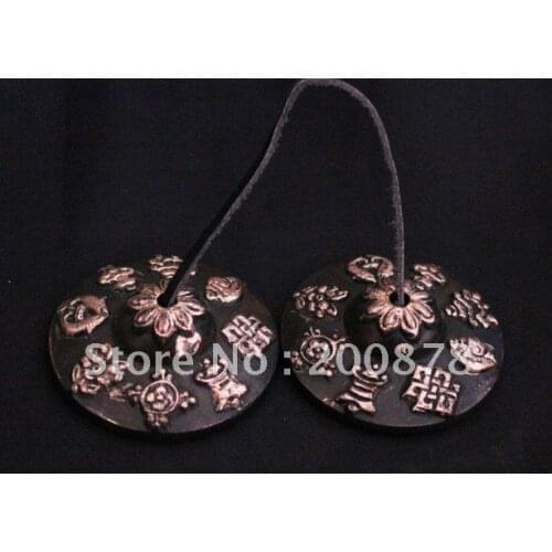 TBC876 Tibetan brass buddhist bells pair,65mm,Tibetan Lucky Babao/Eight Auspicious Cymbals