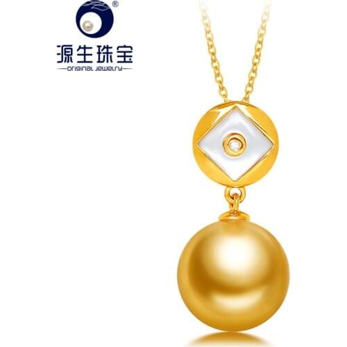 YS 18K Solid Gold Au750 Gold Zircon Pendant 10-11mm Natural Saltwater South Sea & Tahitian Pearl Pendant Necklace