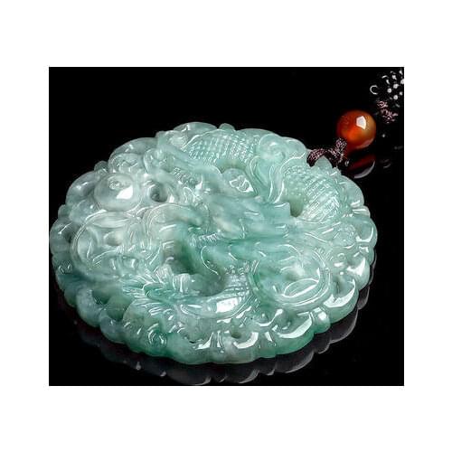 Zheru Jewelry Natural Burmese Jade A Grade Round Dragon Pendant Necklace Jewelry Best Gift