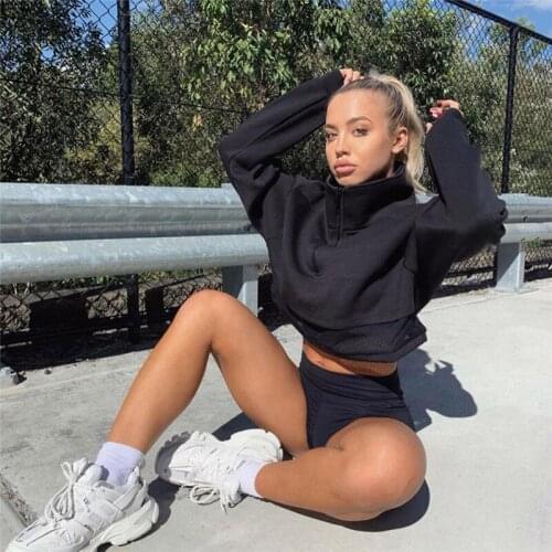 Women Mesh Patchwork Hoodie Long Sleeve Sweatshirt Pullover Stand Neck Crop Tops Casual Sportswear Street Lady Minimalist Outfit